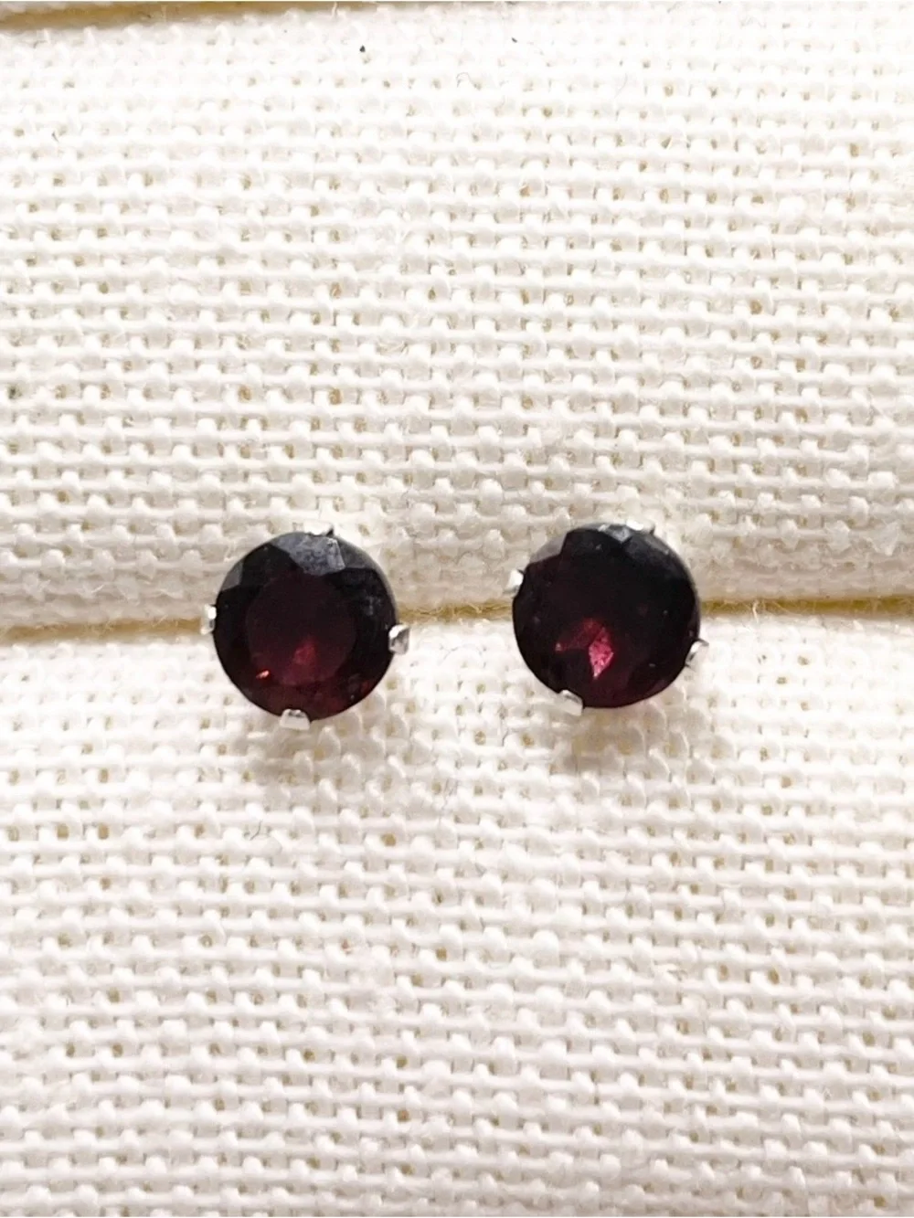 Deep Garnet Round Sterling Silver Stud Earrings